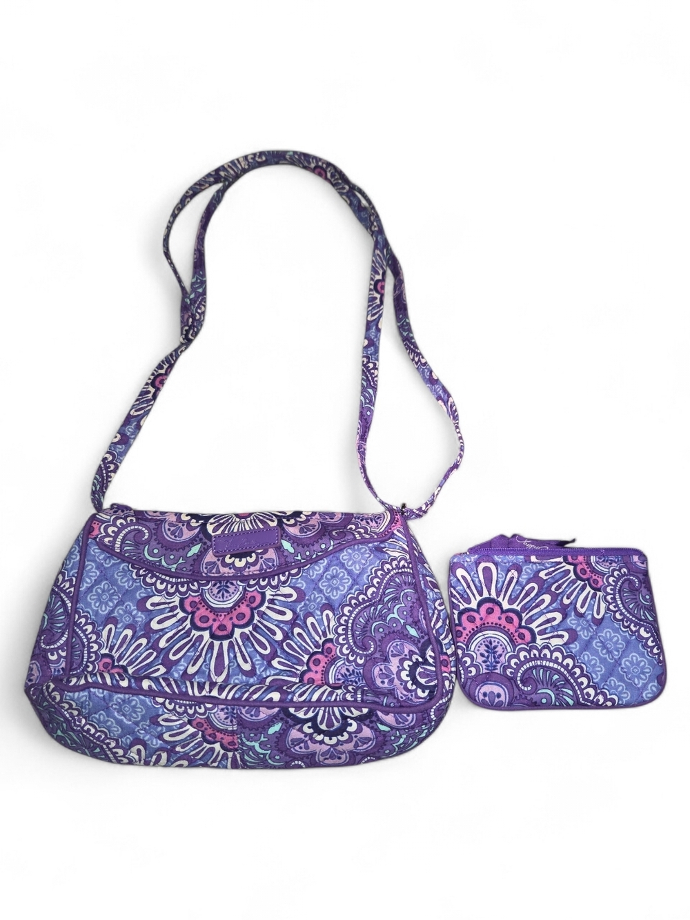 Vera Bradley Purple Floral Pattern Crossbody Bag with Coin Purse